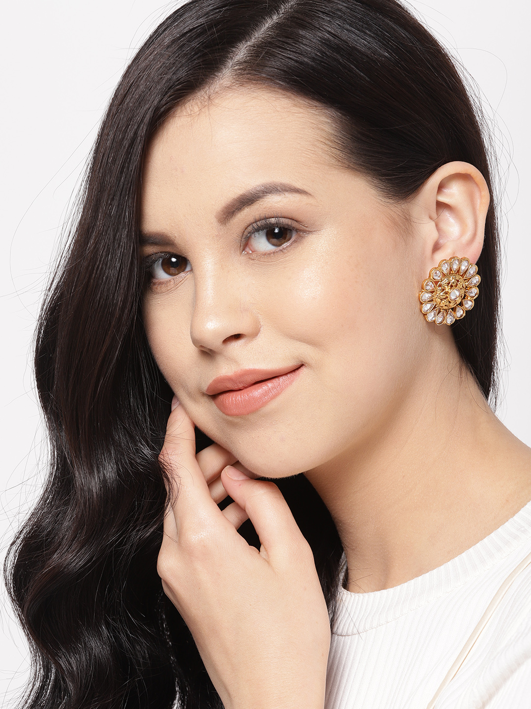 YouBella Gold-Plated Stone-Studded Circular Oversized Studs
